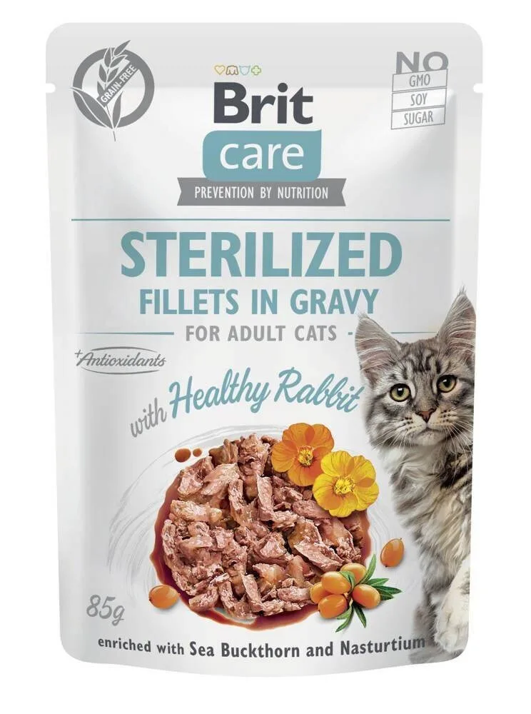 Brit Care Fillets In Gravy Υγρή Τροφή για Ενήλικες Γάτες σε Φακελάκι με Κουνέλι χωρίς Σιτηρά & Γλουτένη 85gr - Image 1