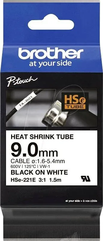 Brother Ταινία Ετικετογράφου 1.5m x 9mm σε Μαύρο Χρώμα HSE-221E - Image 1