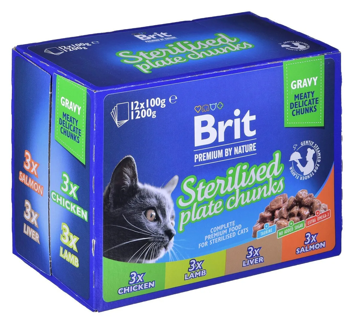 20230907084028_4590cc39 Brit Premium Sterilised Plate Chunks Υγρή Τροφή για Ενήλικες Γάτες σε Φακελάκι με Αρνί, Κοτόπουλο, Σολομό και Συκώτι χωρίς Γλουτένη 12x100gr 305518 - Image 1