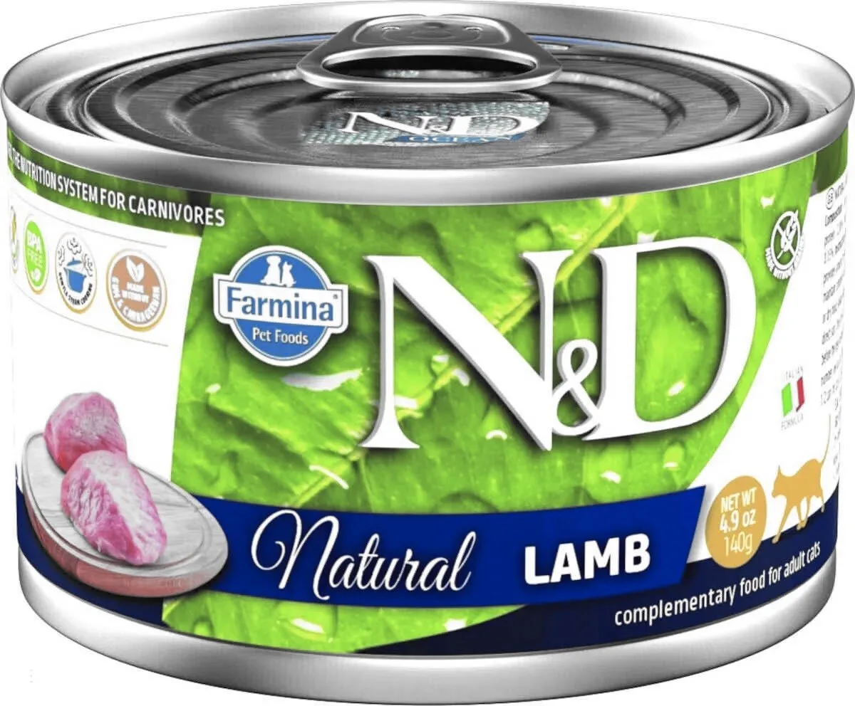 20230907084028_farmina_n_d_natural_ygri_trofi_gia_enilikes_gates_se_konserva_me_arni_140gr Farmina N&D Natural Υγρή Τροφή για Ενήλικες Γάτες σε Κονσέρβα με Αρνί χωρίς Γλουτένη 140gr PND140066 - Image 1