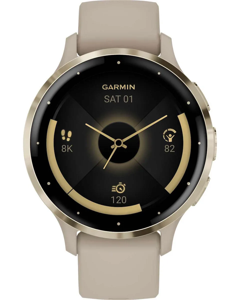 Garmin Venu 3S Stainless Steel 41mm Αδιάβροχο Smartwatch με Παλμογράφο (Soft Gold Stainless Steel Bezel with French Gray Case and Silicone Band) - Image 1