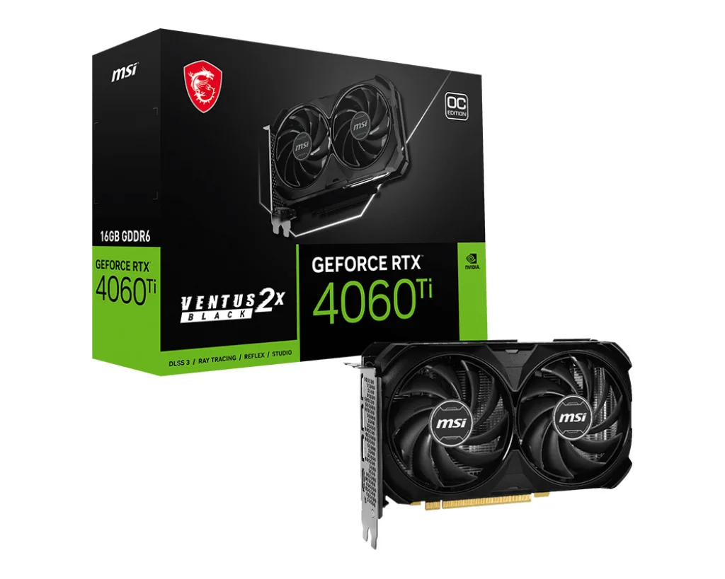 MSI GeForce RTX 4060 Ti 16GB GDDR6 Ventus 2X Black OC Κάρτα Γραφικών V517-005R - Image 1