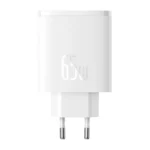Baseus Φορτιστής Χωρίς Καλώδιο GaN με Θύρα USB-A και 2 Θύρες USB-C 65W Power Delivery / Quick Charge 3.0 Λευκός (Cube Pro)