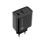 Natec Φορτιστής Χωρίς Καλώδιο με Θύρα USB-A και Θύρα USB-C 20W Power Delivery Μαύρος (Ribera NUC-2062)