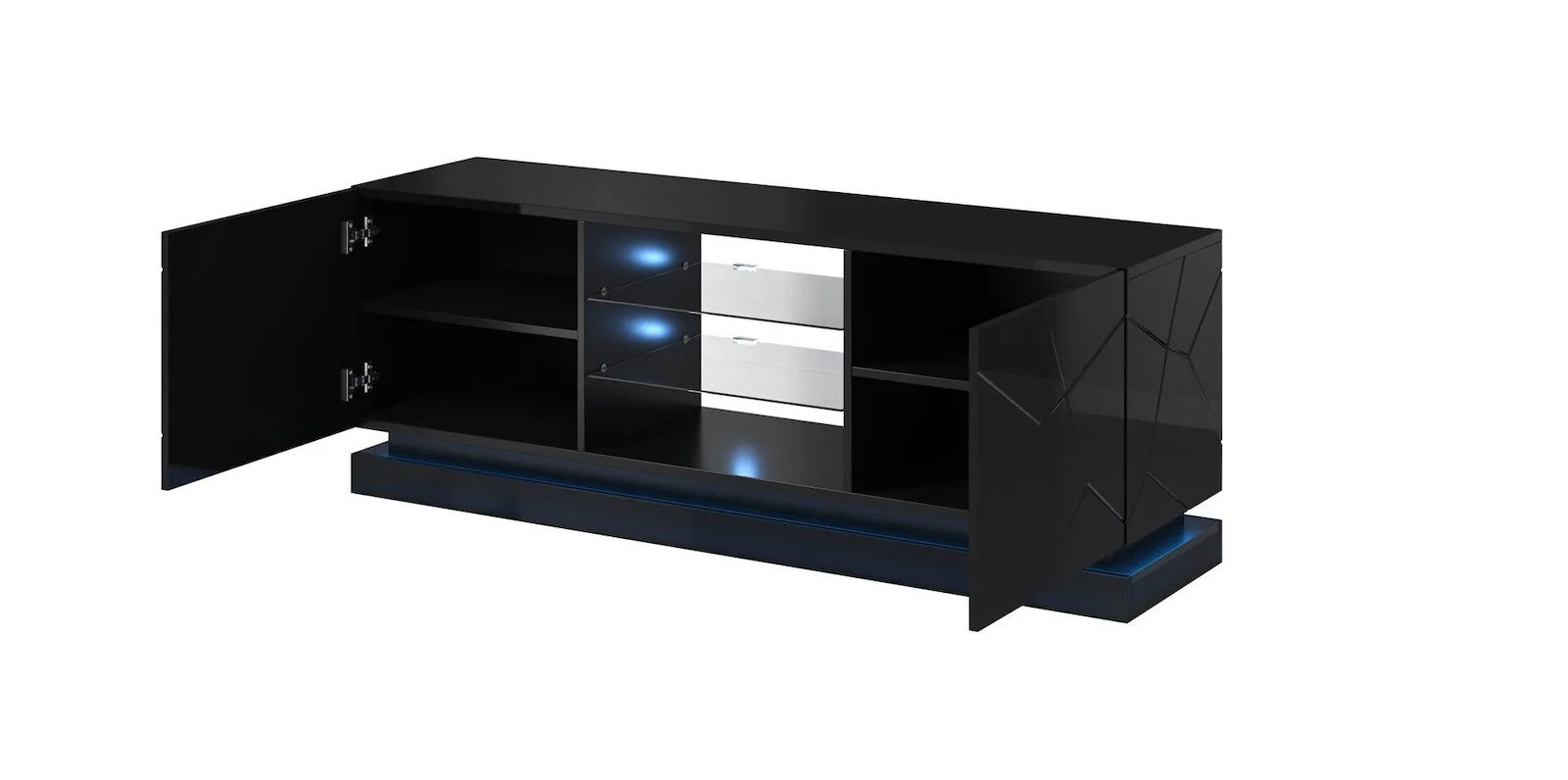 Έπιπλο Τηλεόρασης με Φωτισμό LED Black Gloss Μ160xΠ42xΥ57cm 160CZ - Image 1