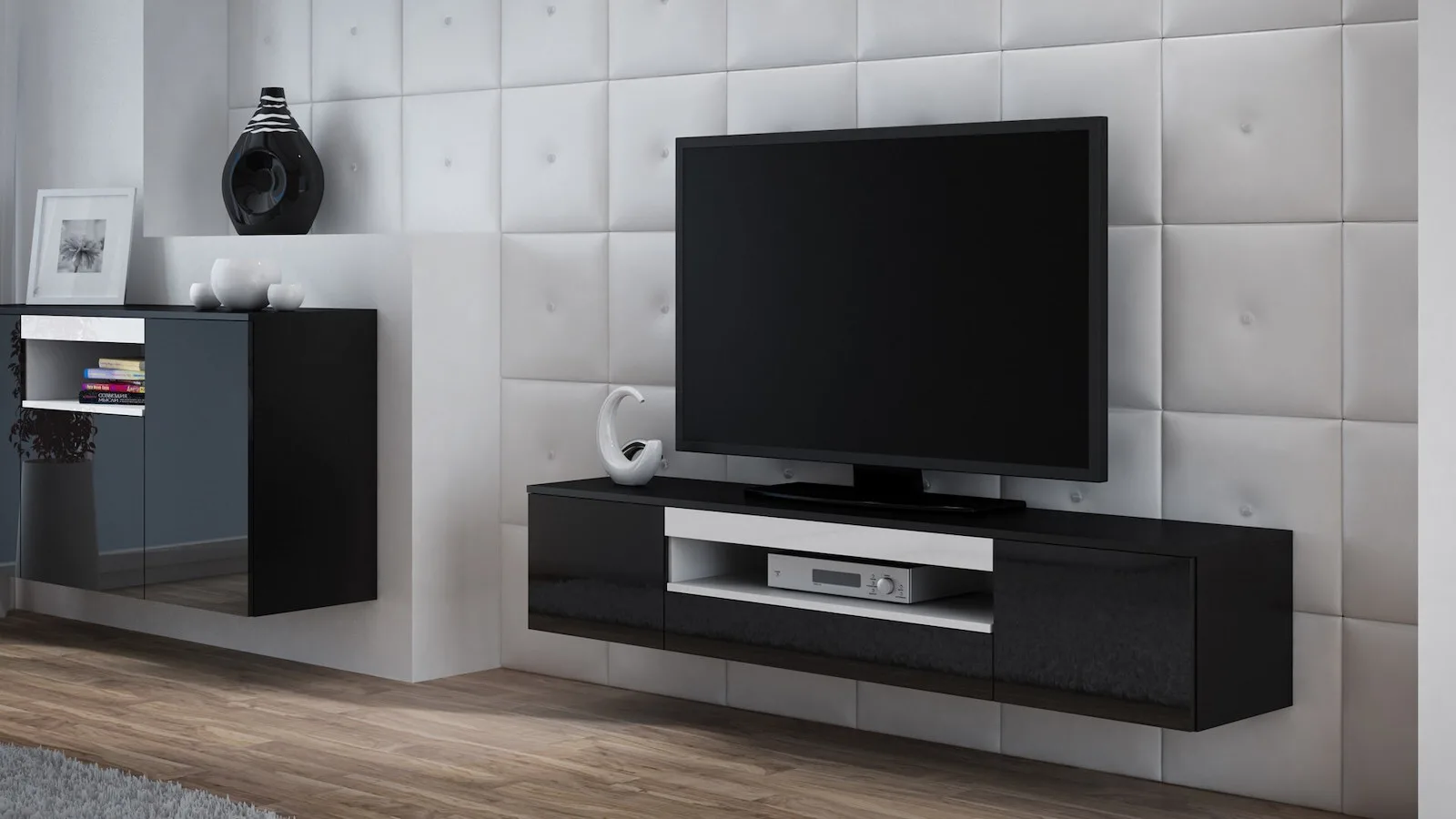 Viva Black / Black Gloss + White Μ180xΠ40xΥ37cm - Image 1