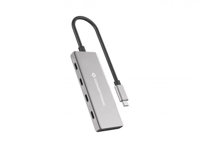 Conceptronic USB 3.2 Hub 4 Θυρών με σύνδεση USB-C & Θύρα Φόρτισης Ασημί (HUBBIES16G) - Image 1