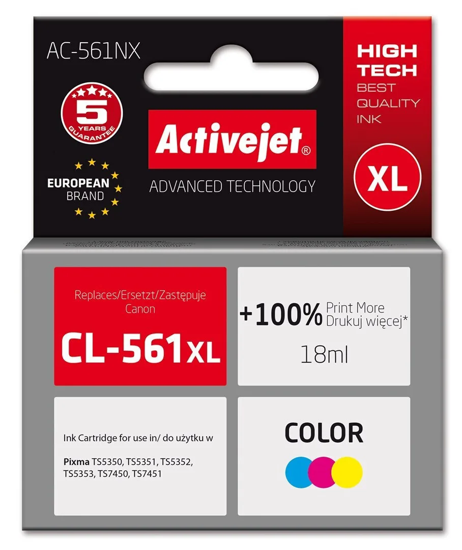 Active Jet Συμβατό Μελάνι Εκτυπωτή InkJet Brother CL-561XL 18ml Πολλαπλό (Color) 1τμχ AC-561NX - Image 1