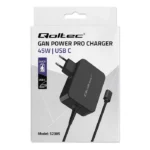 Qoltec Φορτιστής με Ενσωματωμένο Καλώδιο GaN USB-C 45W Μαύρος (POWER PRO)