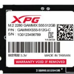 Adata Gammix S55 SSD 512GB M.2 PCI Express 4.0 SGAMMIXS55-512G-C