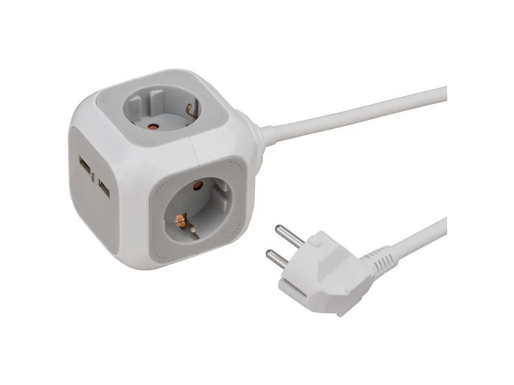 Brennenstuhl PowerCube 4 Θέσεων με 2 USB-A και Καλώδιο 1.4m Γκρι 1150100 - Image 1