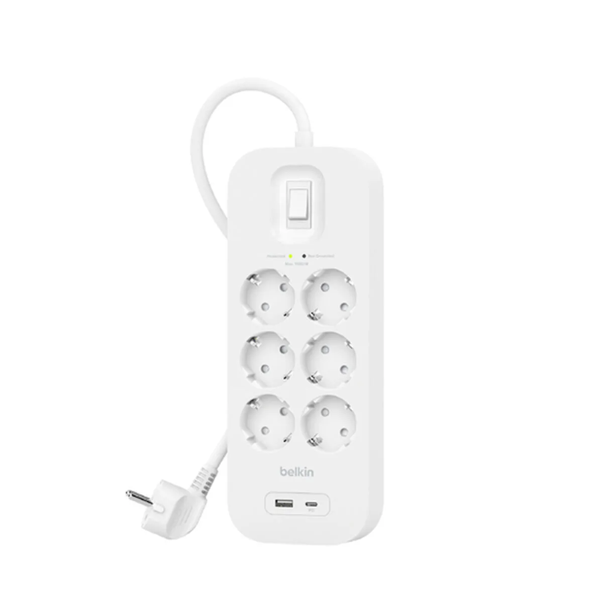 20240409141340_belkin_polyprizo_asfaleias_me_diakopti_kai_kalodio_2m_leyko Belkin Πολύπριζο Aσφαλείας 6 Θέσεων με 1 USB-A, 1 USB-C, Διακόπτη και Καλώδιο 2m SRB002VF2M - Image 1