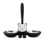 Δοχείο Φαγητού Γάτας 2 Θέσεων Tigrito Ammi09 B 32x16x28cm Silver-black Alessi