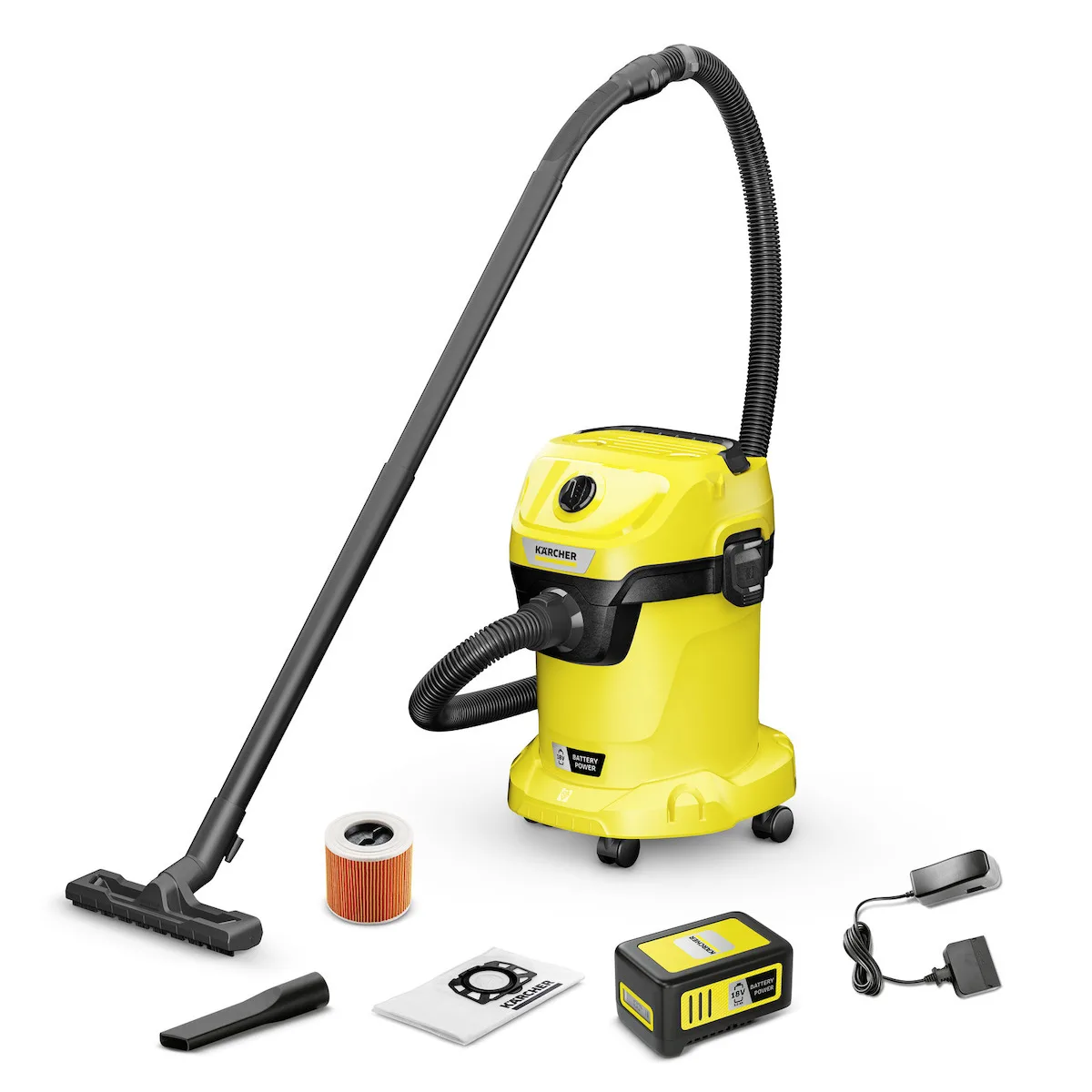 Karcher WD 3-18 Battery Set Επαναφορτιζόμενη Σκούπα Υγρών / Στερεών με Πλαστικό Κάδο 17lt - Image 1