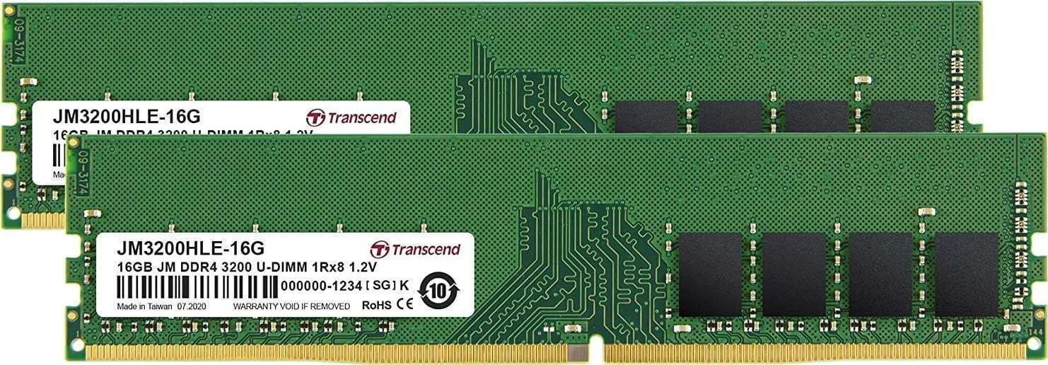 Transcend DDR4 32GB RAM με 2x16GB Modules και Ταχύτητα 3200 για Desktop JM3200HLE-32GK - Image 1