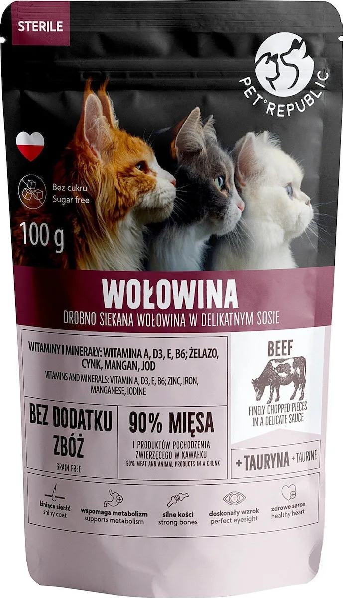 Pet Republic Υγρή Τροφή για Ενήλικες Γάτες σε Φακελάκι με Μοσχάρι χωρίς Γλουτένη 100gr VAT019624 - Image 1