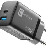 Cellular Line Φορτιστής Χωρίς Καλώδιο GaN με Θύρα USB-A και Θύρα USB-C 45W Μαύρος (ACHUSBGAN2PD45WK)