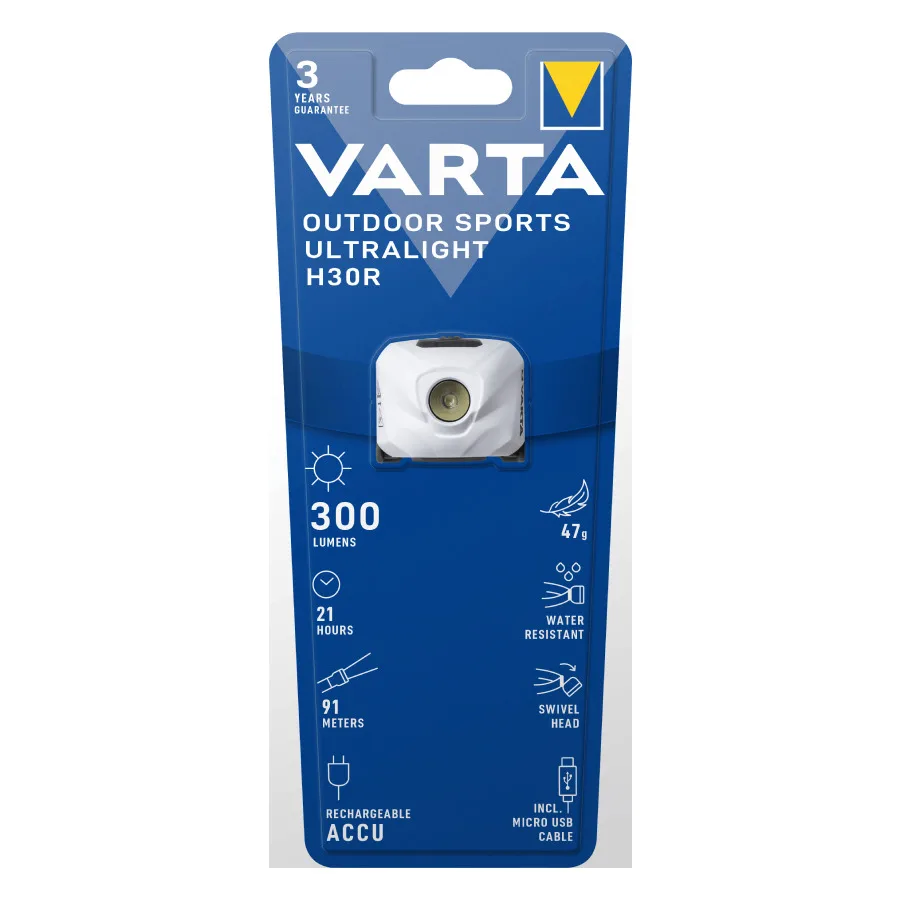 Varta Επαναφορτιζόμενος Φακός Κεφαλής LED IPX4 με Μέγιστη Φωτεινότητα 300lm Outdoor Sports Ultralight H30R 100τμχ 18631 101 401 - Image 1