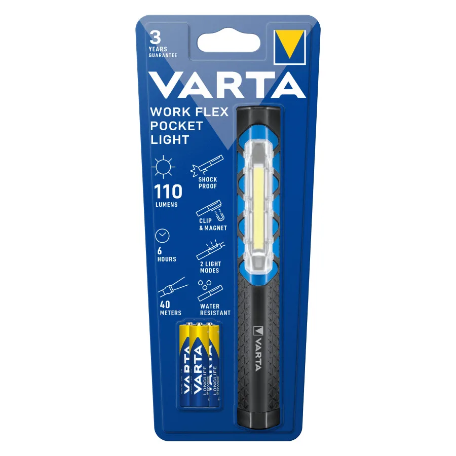 Varta Φακός Συνεργείου Μπαταρίας LED IPX4 Διπλής Λειτουργίας με Φωτεινότητα έως 40lm Work Flex Pocket Light 17647101421 - Image 1