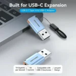 Vention Μετατροπέας USB-A male σε USB-C female 1τμχ (CUAH0)