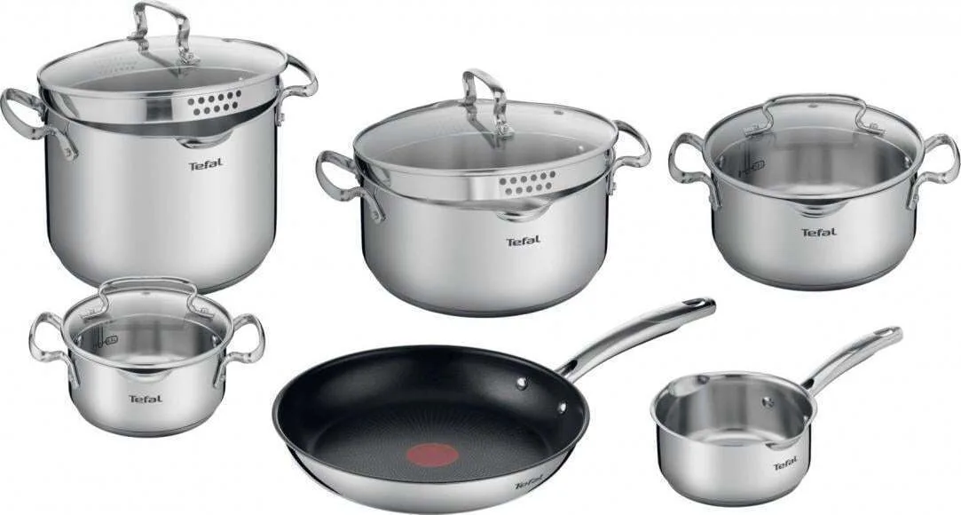 Tefal Duetto+ Σετ Μαγειρικά Σκεύη από Ανοξείδωτο Ατσάλι Silver με Αντικολλητική Επίστρωση G732SA55 10τμχ - Image 1