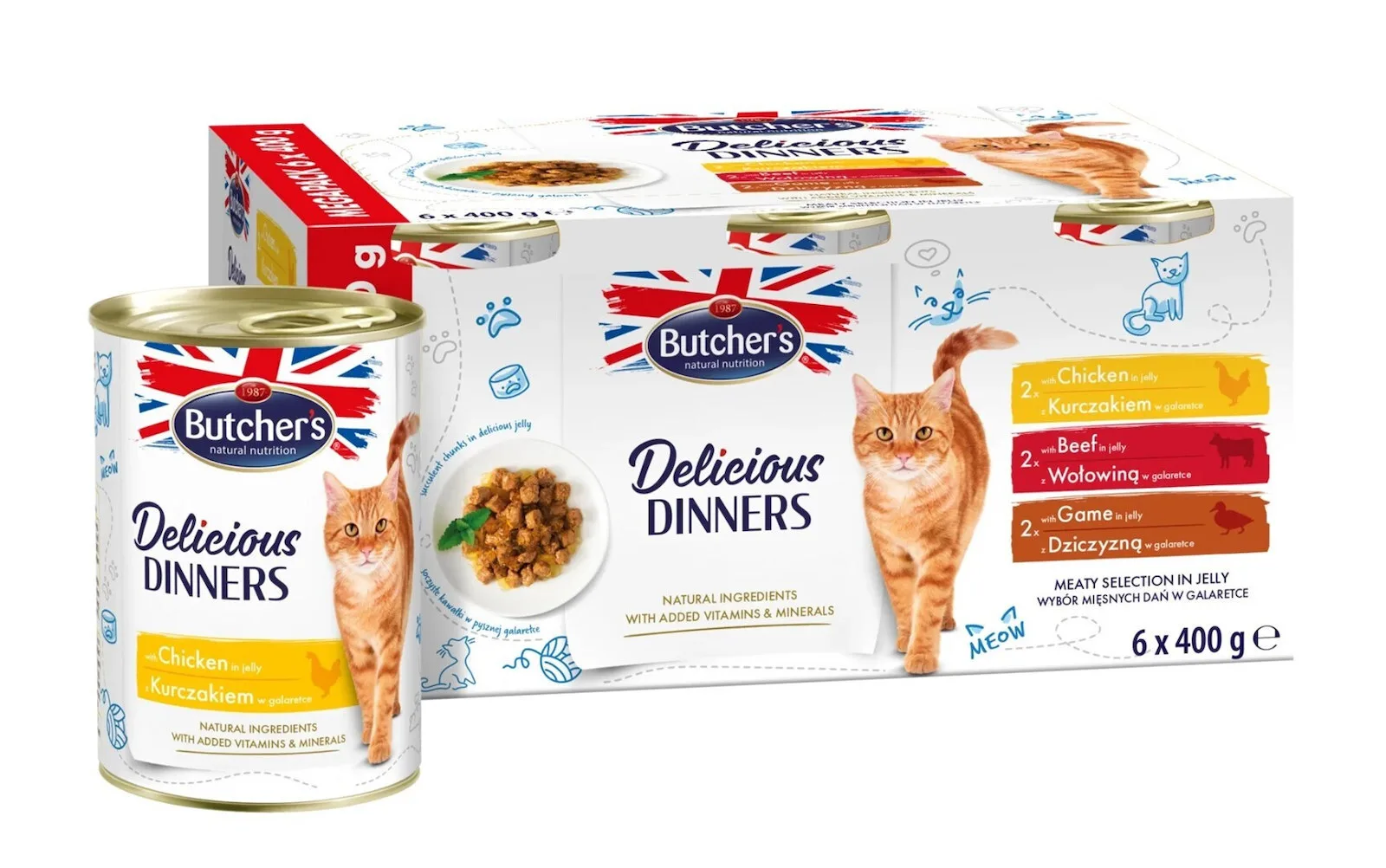Butcher's Pet Care Delicious Dinners Υγρή Τροφή για Ενήλικες Γάτες σε Κονσέρβα με Κοτόπουλο χωρίς Γλουτένη 6x400gr - Image 1