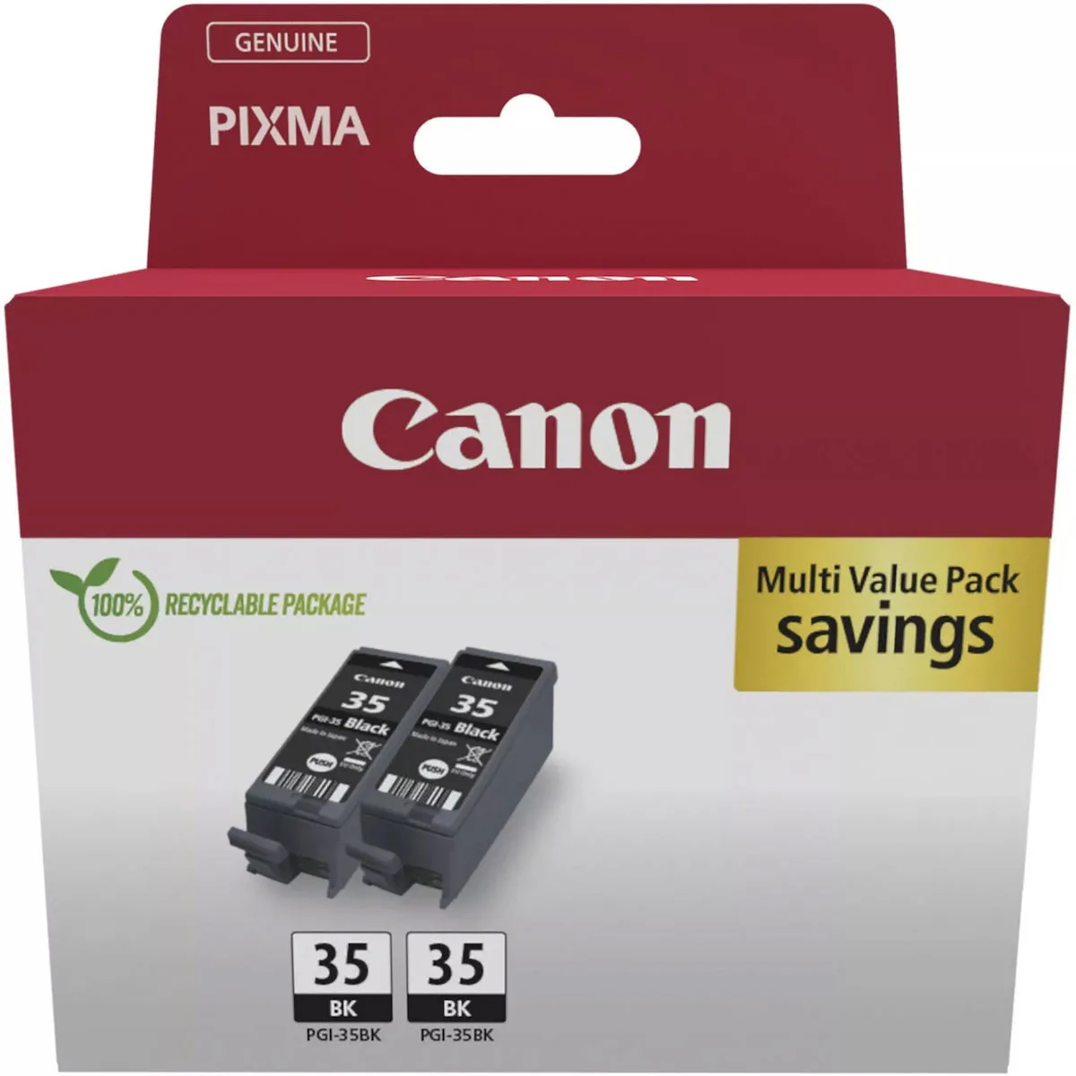 Canon PGI-35 Γνήσιο Πακέτο 2 Μελανιών Εκτυπωτή InkJet Μαύρο (1509B029) - Image 1