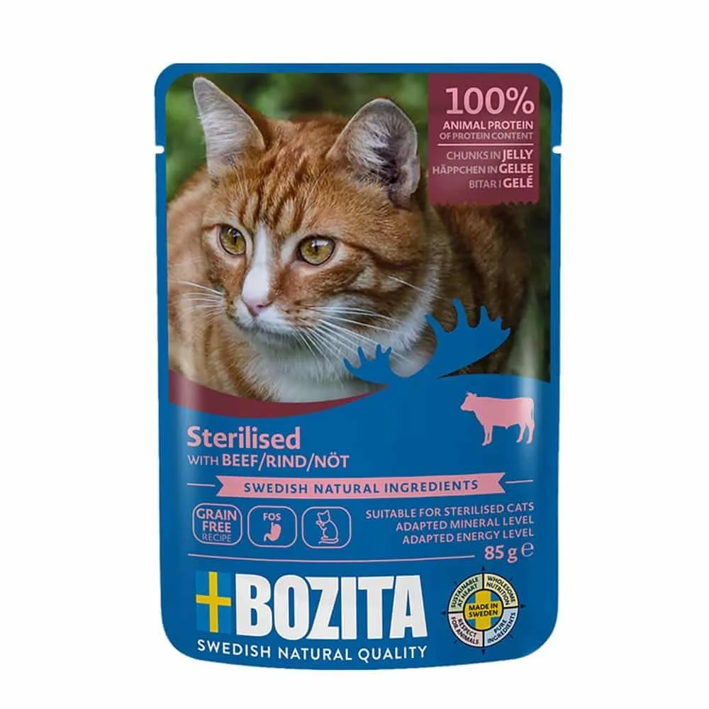 Bozita Chunks Υγρή Τροφή για Ενήλικες Γάτες σε Κονσέρβα με Βοδινό, Τόνο και Μοσχάρι χωρίς Γλουτένη 85gr - Image 1