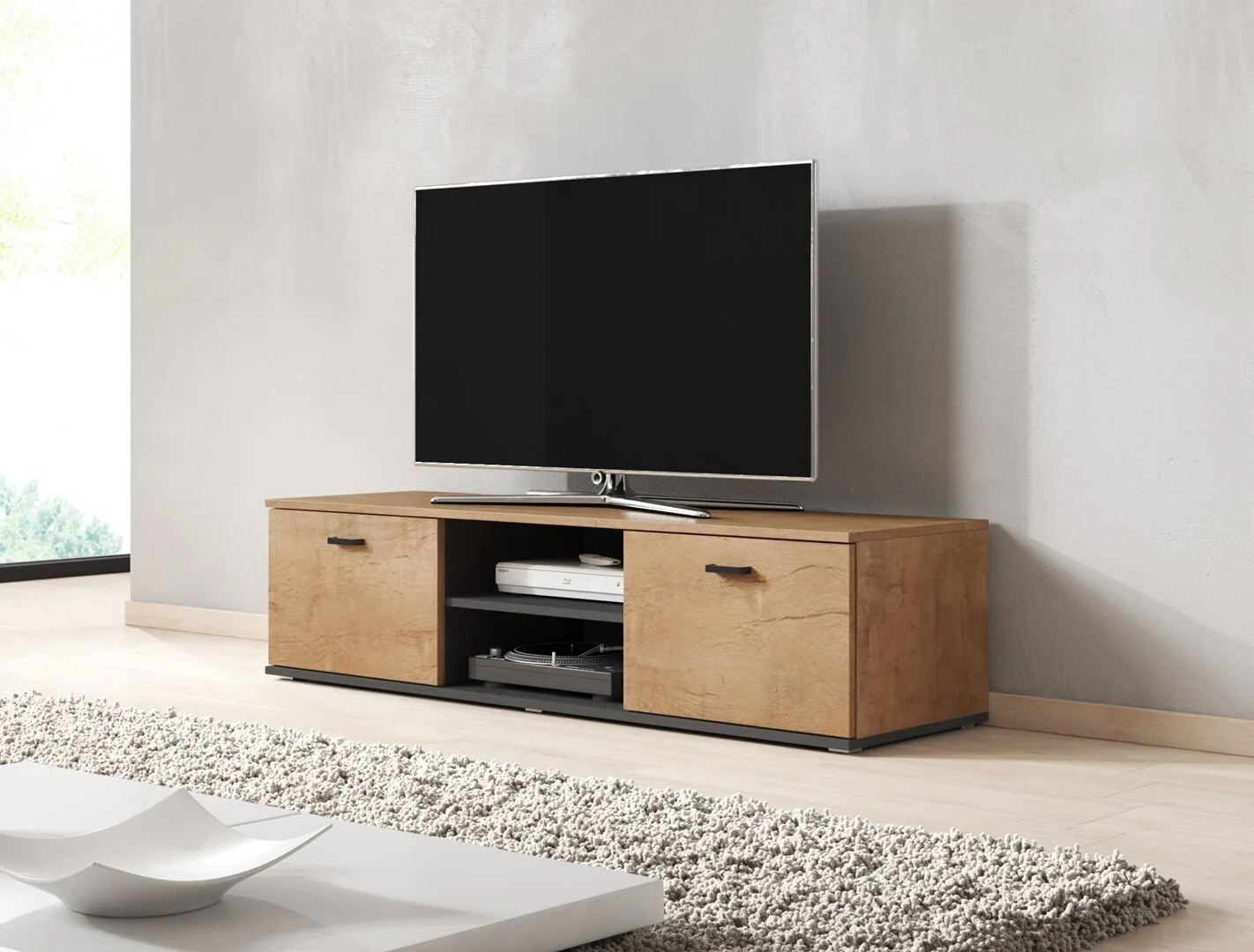 Έπιπλο Τηλεόρασης Lefkas Oak/Black Μ180xΠ43xΥ37cm SOHORTV140 - Image 1