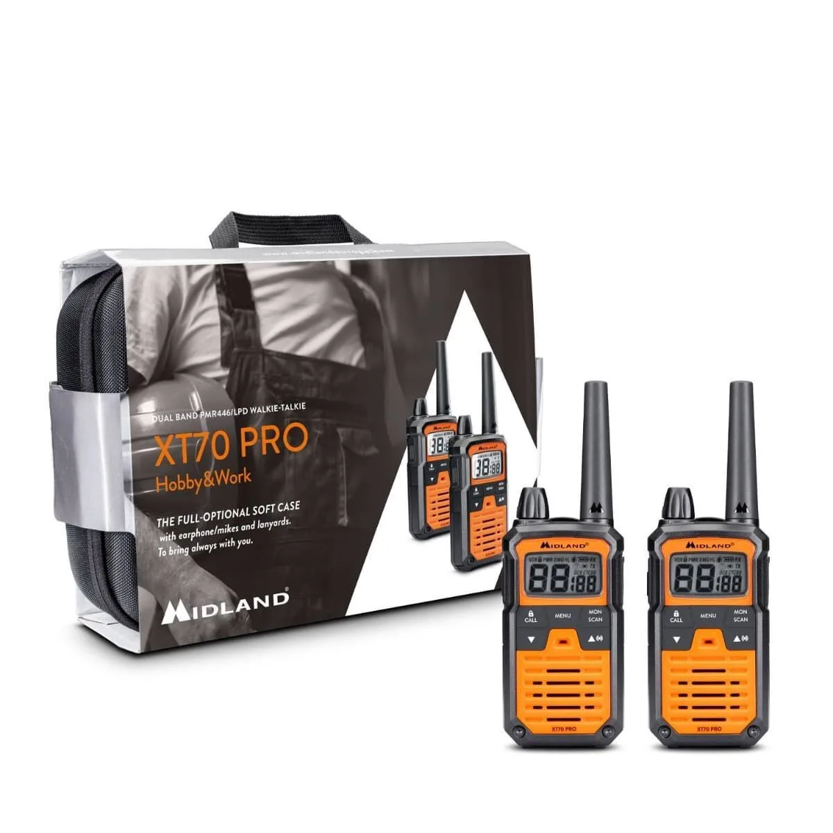 20240725155904_midland_xt70_pro_hobby_walkie_talkie_se_portokali_chroma Midland XT70 Pro Hobby & Work Ασύρματος Πομποδέκτης PMR 0.5W με Μονόχρωμη Οθόνη Σετ 2τμχ Σε Πορτοκαλί Χρώμα - Image 1