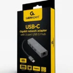 Gembird A-cmu3-lan-01 USB 2.0 Hub 4 Θυρών με σύνδεση USB-C Λευκό (S9115214)