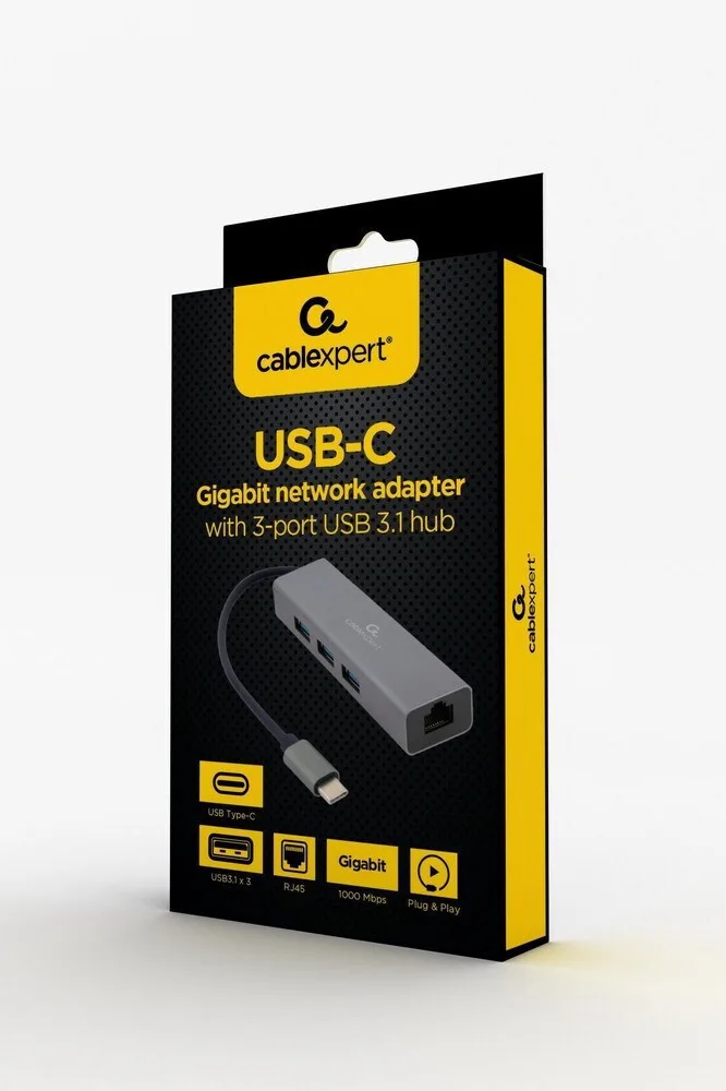20240808163453_4d286ad1 Gembird A-cmu3-lan-01 USB 2.0 Hub 4 Θυρών με σύνδεση USB-C Λευκό (S9115214) - Image 1