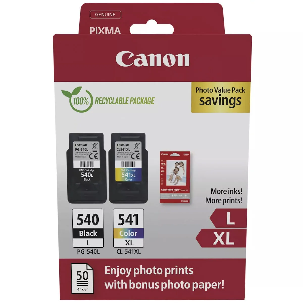 Canon Pg-540 L Cl-541 Xl Γνήσιο Photo Value Pack με 1 Μελάνι InkJet Μαύρο (5224B012) - Image 1