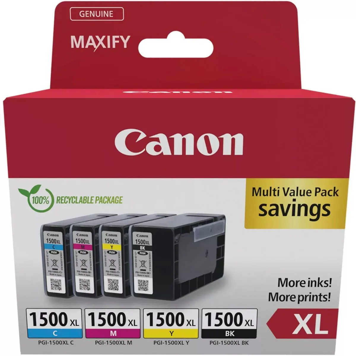 Canon Pgi-1500 Xl Bk C M Γνήσιο Πακέτο Μελανιών Εκτυπωτή InkJet Κυανό (9182B010) - Image 1