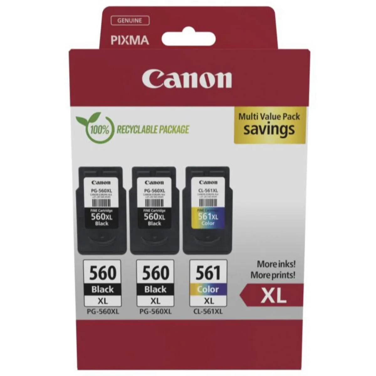 Canon 2x PG-560 / 1x CL-561 Γνήσιο Πακέτο 3 Μελανιών Εκτυπωτή InkJet Μαύρο / Πολλαπλό (Color) (3712C009) - Image 1
