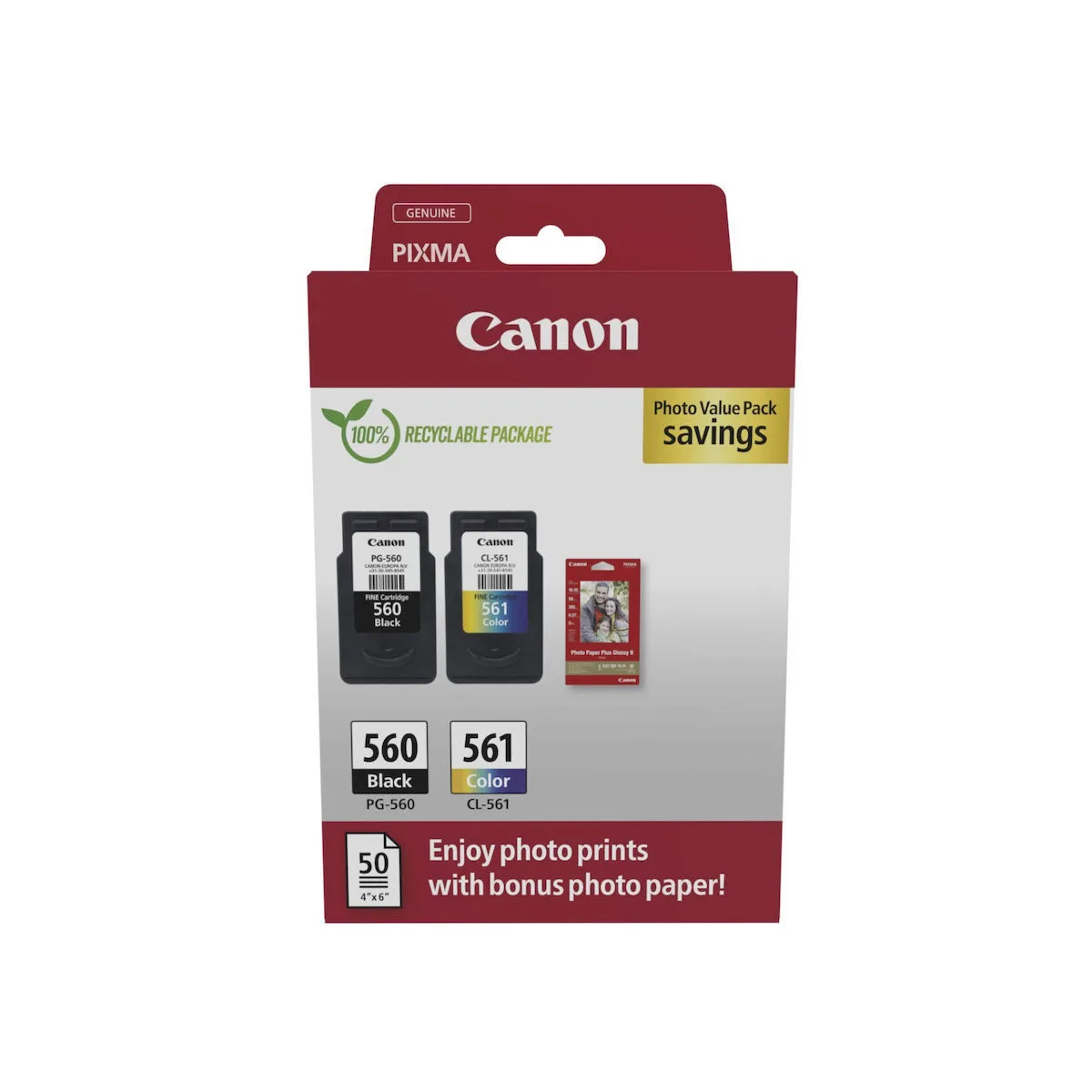 Canon PG-560/CL-561 Γνήσιο Photo Value Pack με 2 Μελάνια Εκτυπωτή InkJet Κίτρινο / Κυανό / Ματζέντα / Μαύρο (3713C008) - Image 1