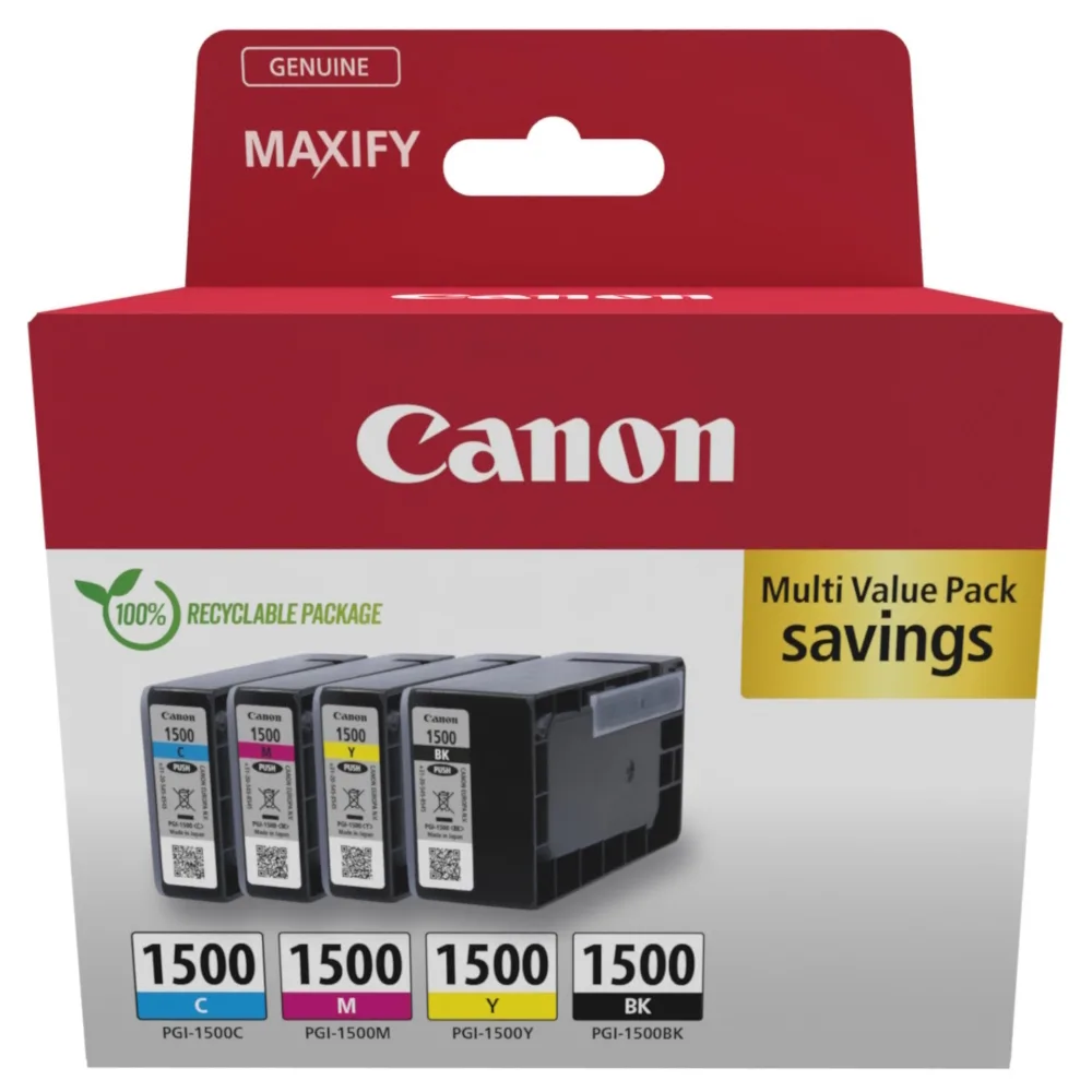 Canon PGI-1500 Γνήσιο Πακέτο 4 Μελανιών Εκτυπωτή InkJet Κίτρινο / Κυανό / Ματζέντα / Μαύρο (9218B006) - Image 1