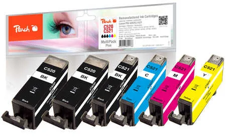 Peach Πακέτο Συμβατών Μελανιών Εκτυπωτή InkJet Canon PGI-520/CLI-521 19ml Μαύρο 6τμχ PI100-247 - Image 1