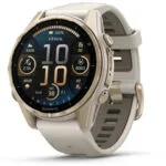 Garmin Fenix 8 Stainless Steel 43mm Αδιάβροχο Smartwatch με Παλμογράφο (Sapphire, Soft Gold With Fog Grey/dark Sandstone Silicone Band)