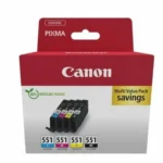 Canon CLI-551 Γνήσιο Πακέτο 4 Μελανιών Εκτυπωτή InkJet Κίτρινο / Κυανό / Ματζέντα / Μαύρο (6509B016)