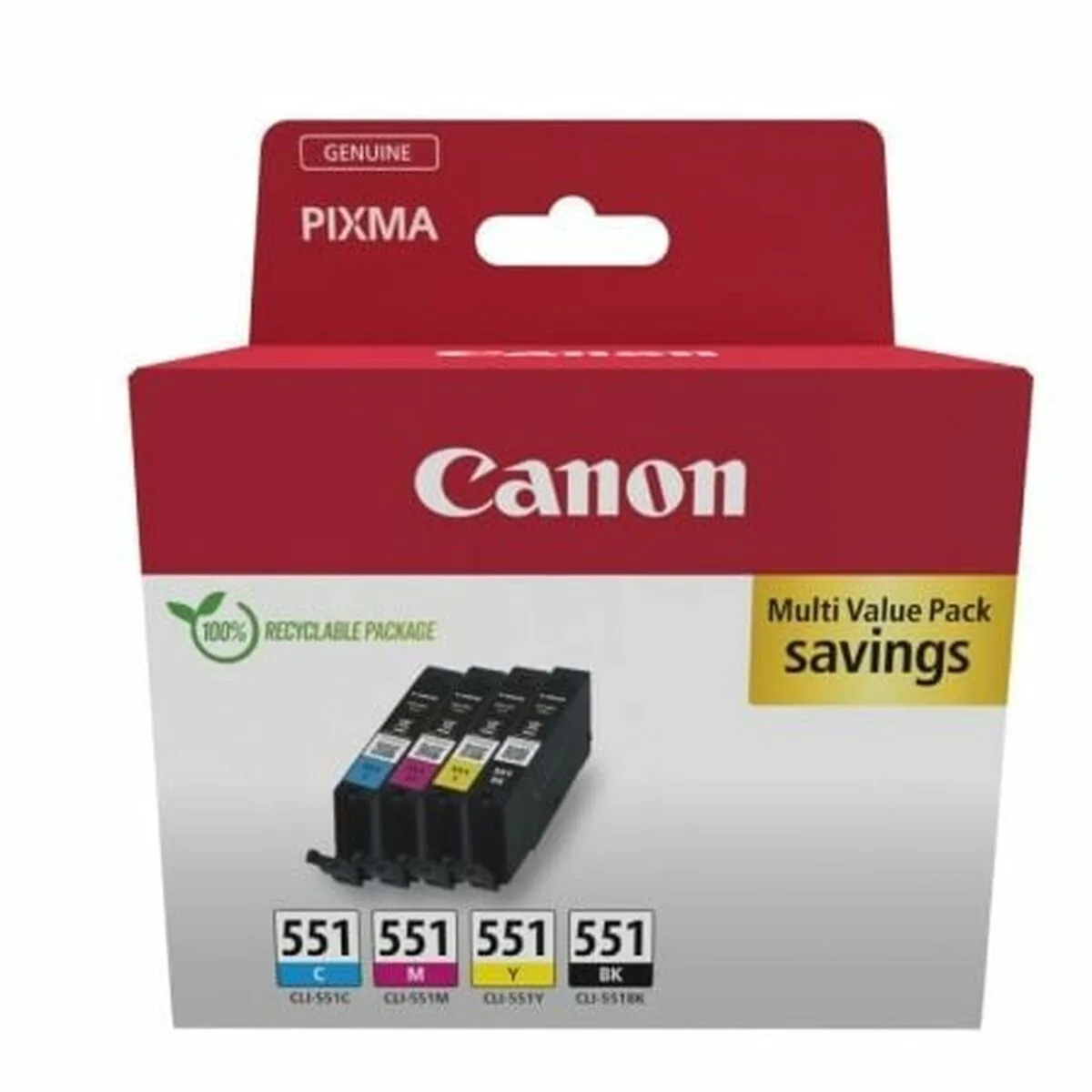 Canon CLI-551 Γνήσιο Πακέτο 4 Μελανιών Εκτυπωτή InkJet Κίτρινο / Κυανό / Ματζέντα / Μαύρο (6509B016) - Image 1