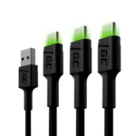 Green Cell LED USB 2.0 Cable USB-C male - USB-A 18W Πράσινο 1.2m KABGCSET02