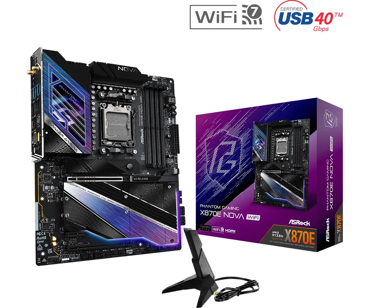 ASRock PHANTOM GAMING X870E Nova WiFi Motherboard ATX με AMD AM5 Socket 90-MXBPX0-A0UAYZ - Image 1