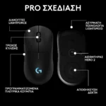 Logitech G Pro 2 Lightspeed Ασύρματο RGB Gaming Ποντίκι 44000 DPI Μαύρο