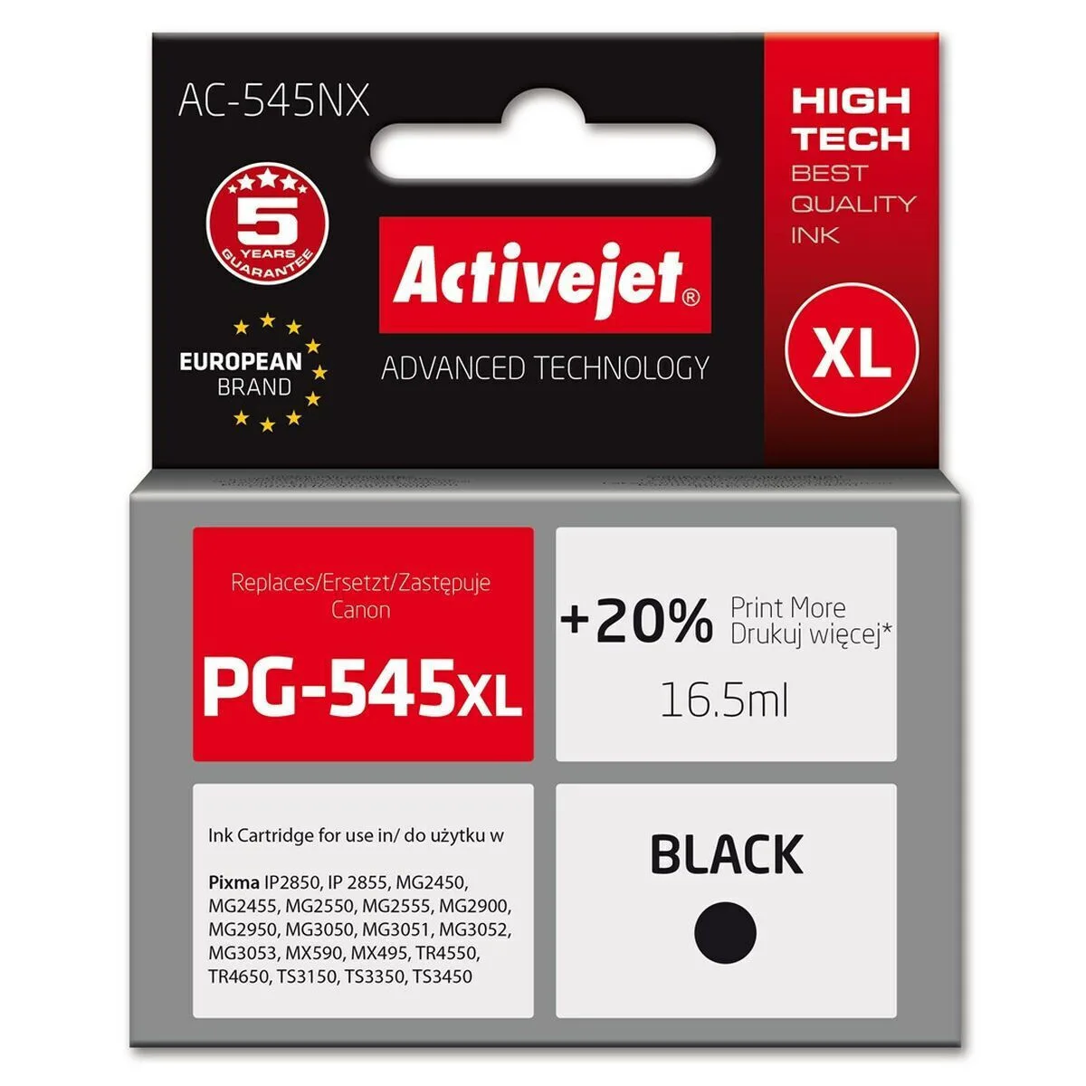 Active Jet Συμβατό Μελάνι Εκτυπωτή InkJet Canon 16.5ml Μαύρο 1τμχ AC-545NX - Image 1