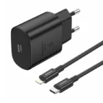 Foneng Φορτιστής GaN με Θύρα USB-C και Καλώδιο USB-C - Lightning 25W Quick Charge 2.0 Μαύρος (EU51)
