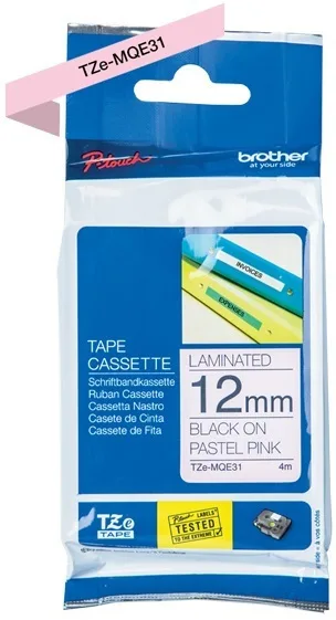 Brother Tze-mqe31 Tape Black Pastel Light Pink 12mm/4m - Image 1
