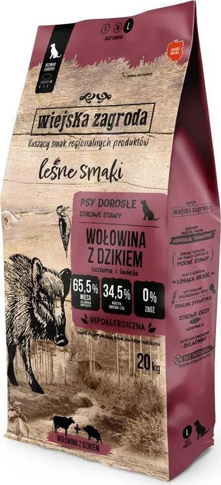 20241021171138_wiejska_zagroda_20kg_xira_trofi_choris_glouteni_gia_enilikous_skylous_megalosomon_fylon_me_vodino_kai_agriogourouno Wiejska Zagroda Beef 20kg Ξηρά Τροφή χωρίς Σιτηρά & Γλουτένη για Ενήλικους Σκύλους Μεγαλόσωμων Φυλών με Βοδινό και Αγριογούρουνο - Image 1