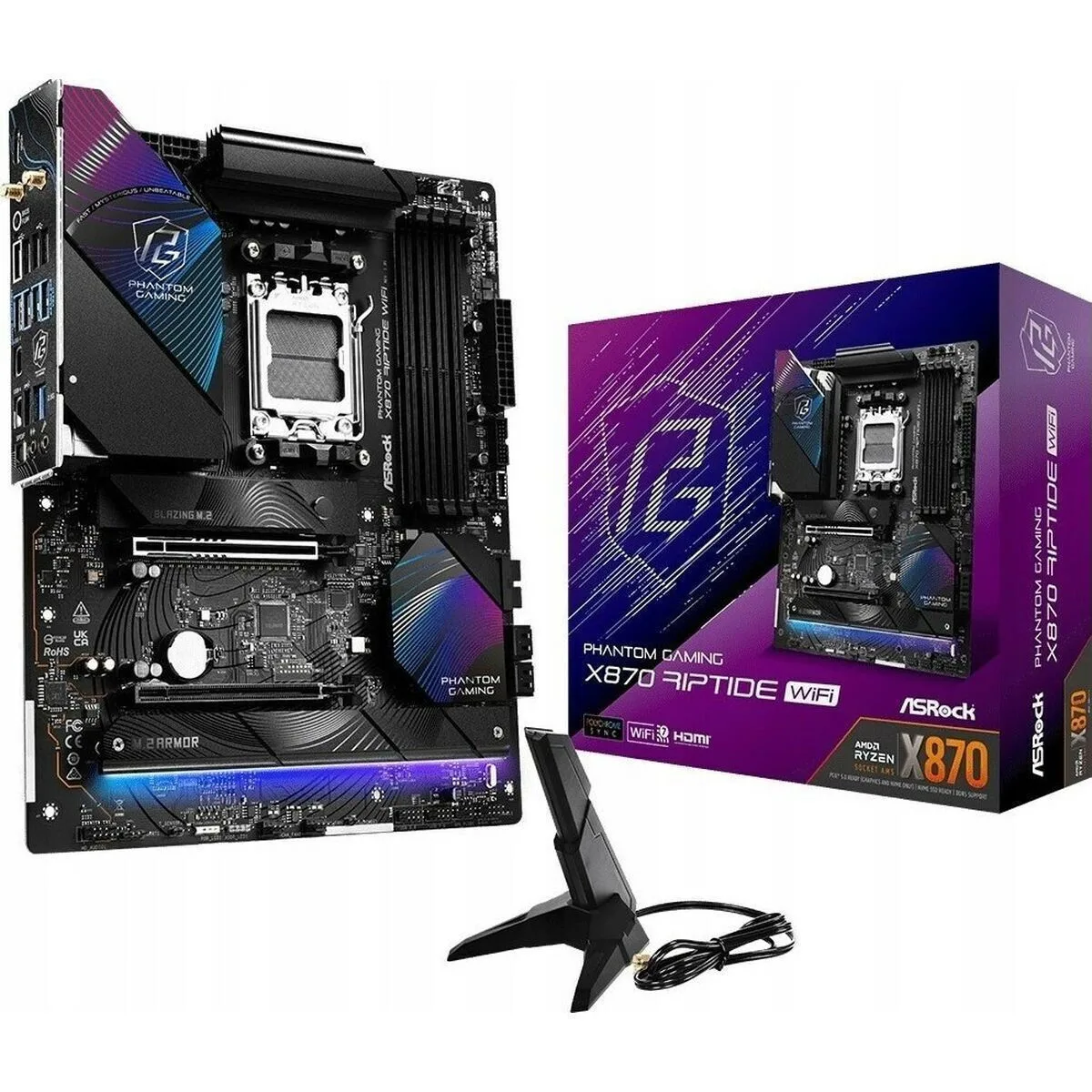 ASRock X870 Phantom Gaming Riptide WiFi Motherboard ATX με AMD AM5 Socket 90-MXBPP0-A0UAYZ - Image 1