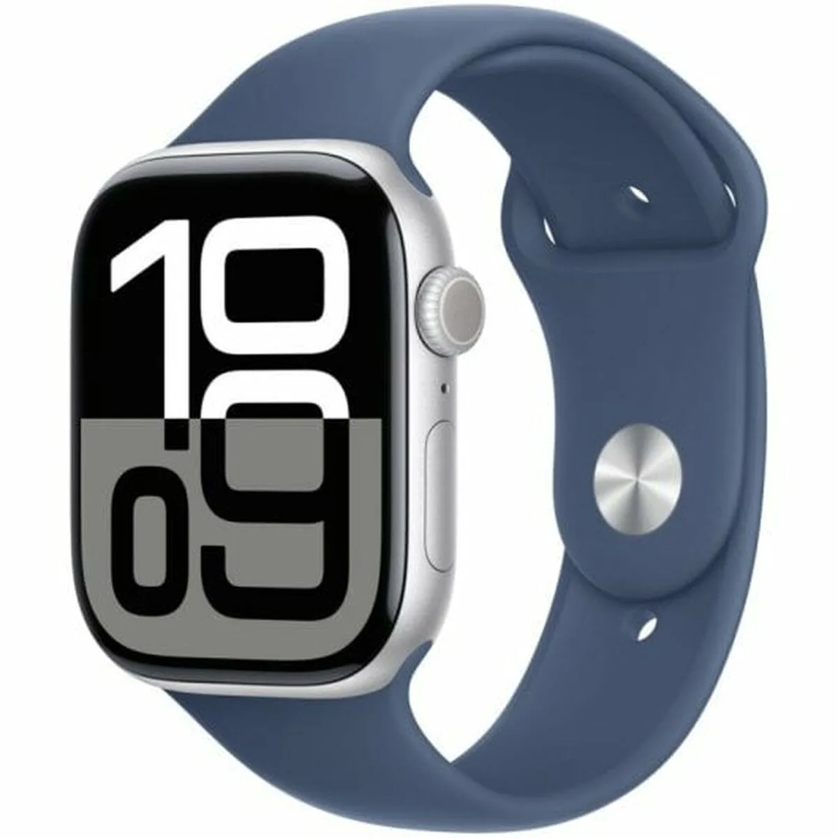 Apple Watch Series 10 Aluminium 46mm Αδιάβροχο με Παλμογράφο (Silver με Denim Sport Band - S/M) - Image 1